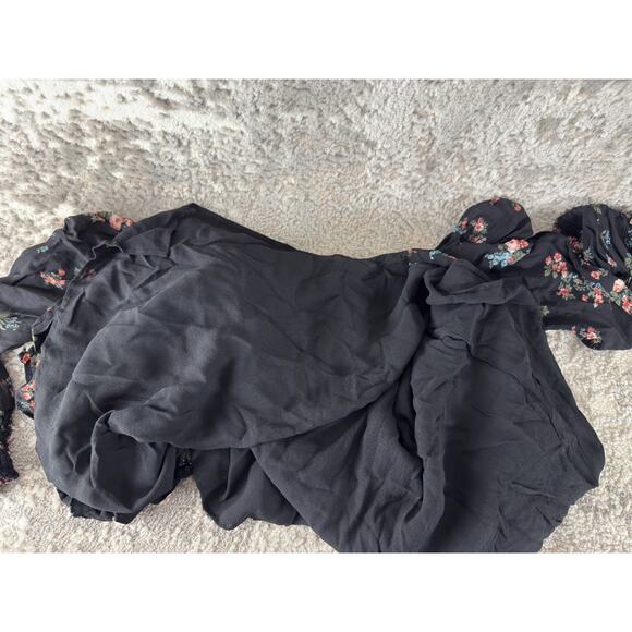 Reformation Plus Size 3X Dark Floral Midi Smocked Dress Black Long Sleeve - Picture 7 of 10